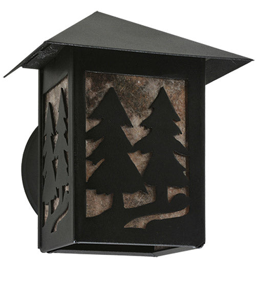 Meyda Lighting Twin Spruce Trees 7" Textured Black Wall Sconce With Silver Mica Shade Glass