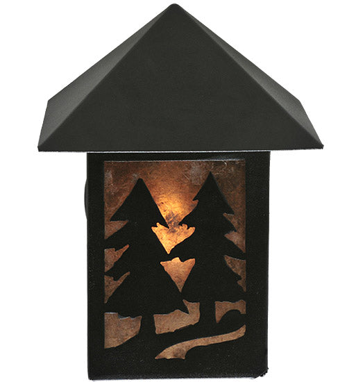 Meyda Lighting Twin Spruce Trees 7" Textured Black Wall Sconce With Silver Mica Shade Glass