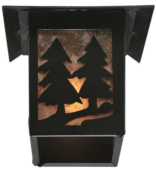 Meyda Lighting Twin Spruce Trees 7" Textured Black Wall Sconce With Silver Mica Shade Glass