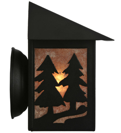 Meyda Lighting Twin Spruce Trees 7" Textured Black Wall Sconce With Silver Mica Shade Glass