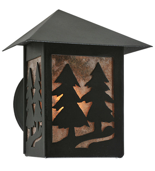 Meyda Lighting Twin Spruce Trees 7" Textured Black Wall Sconce With Silver Mica Shade Glass
