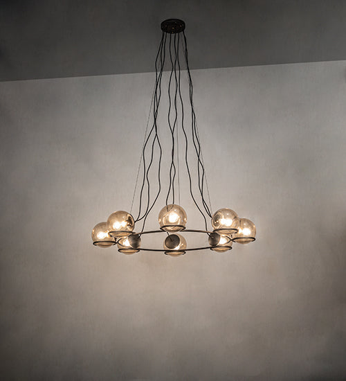 Meyda Lighting Tyngsboro 49" 8-Light Blackened Steel Pendant Light With Smoke Clear Shade Glass