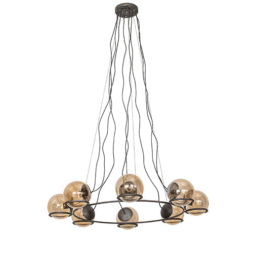 Meyda Lighting Tyngsboro 49" 8-Light Blackened Steel Pendant Light With Smoke Clear Shade Glass