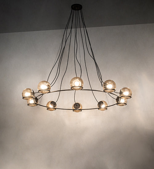 Meyda Lighting Tyngsboro 73" 10-Light Blackened Steel Pendant Light With Smoke Clear Shade Glass