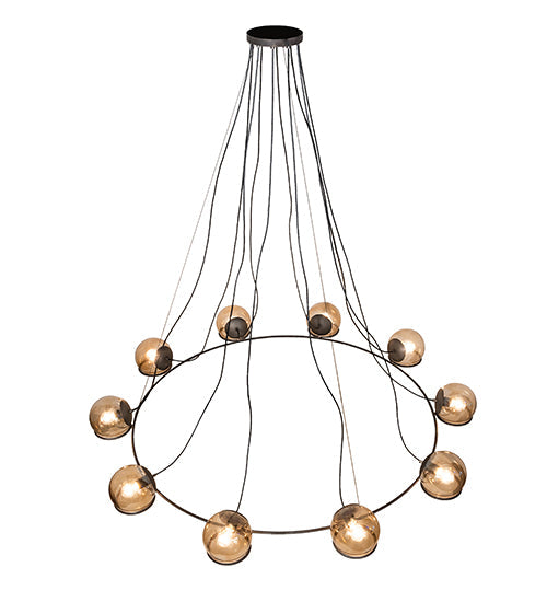 Meyda Lighting Tyngsboro 73" 10-Light Blackened Steel Pendant Light With Smoke Clear Shade Glass