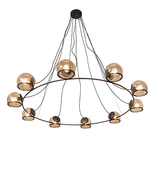 Meyda Lighting Tyngsboro 73" 10-Light Blackened Steel Pendant Light With Smoke Clear Shade Glass