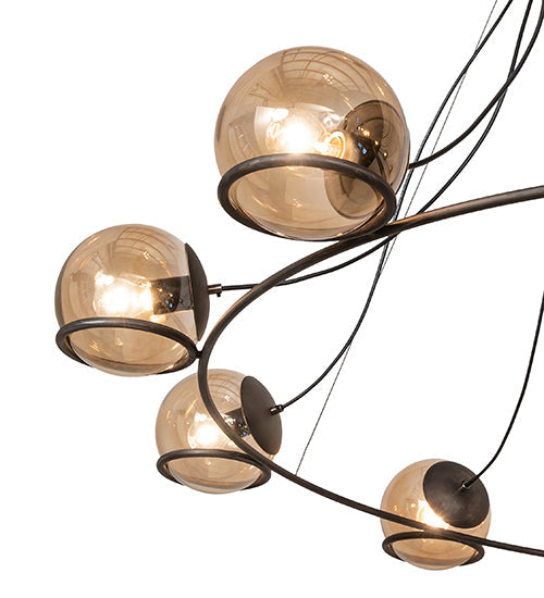 Meyda Lighting Tyngsboro 73" 10-Light Blackened Steel Pendant Light With Smoke Clear Shade Glass