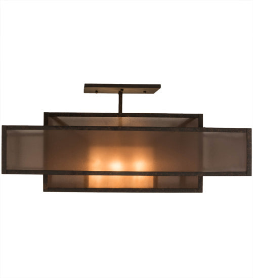 Meyda Lighting Umador 51" 4-Light Gilded Tobacco Semi-flush Mount Light With Bronze Organza & Silver Mica Shade Glass