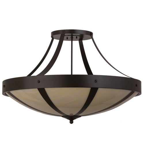 Meyda Lighting Urban 36" 6-Light Timeless Bronze Spoked Semi-flush Mount Ceiling Light With Botticino Idalight Shade Glass