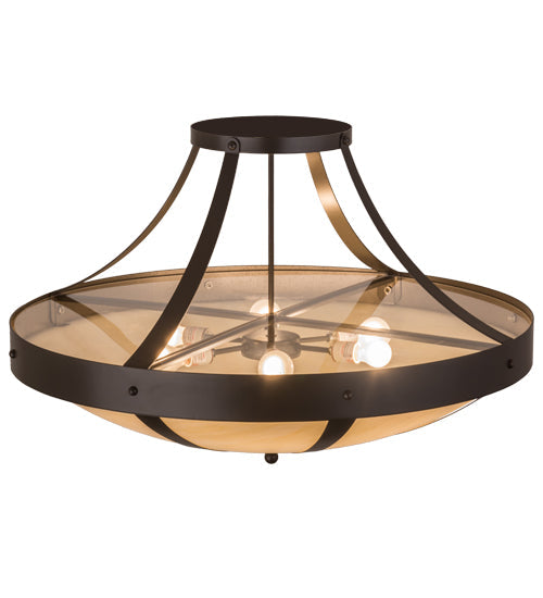 Meyda Lighting Urban 36" 6-Light Timeless Bronze Spoked Semi-flush Mount Ceiling Light With Botticino Idalight Shade Glass