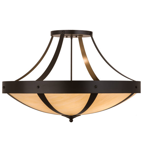 Meyda Lighting Urban 36" 6-Light Timeless Bronze Spoked Semi-flush Mount Ceiling Light With Botticino Idalight Shade Glass
