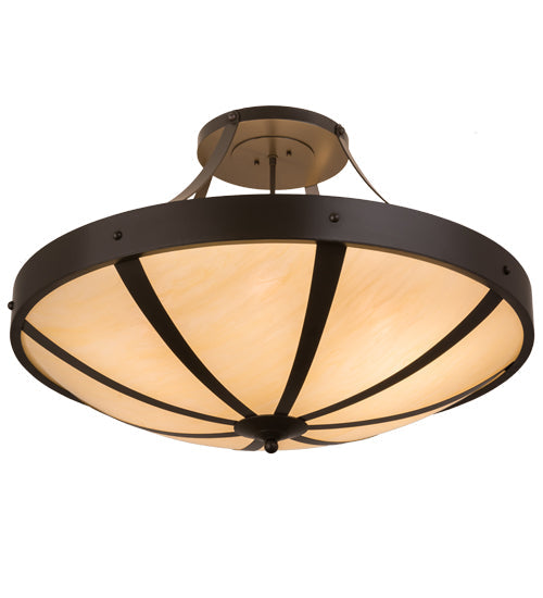 Meyda Lighting Urban 36" 6-Light Timeless Bronze Spoked Semi-flush Mount Ceiling Light With Botticino Idalight Shade Glass