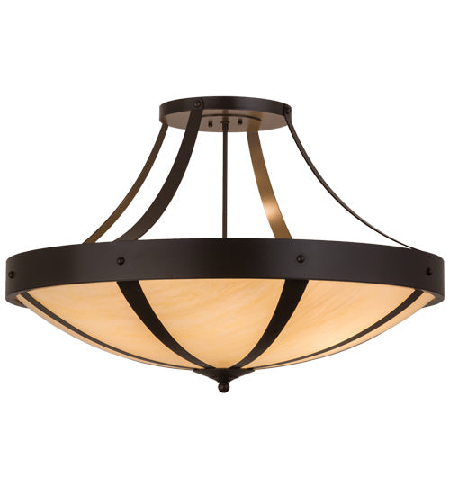 Meyda Lighting Urban 36" 6-Light Timeless Bronze Spoked Semi-flush Mount Ceiling Light With Botticino Idalight Shade Glass