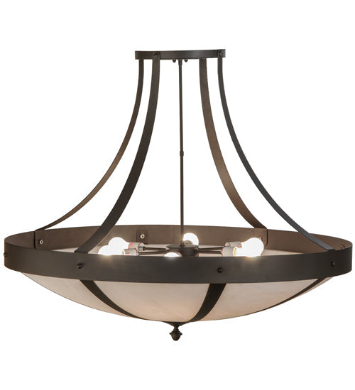 Meyda Lighting Urban 42" 6-Light Oil Rubbed Bronze Spoked Semi-flush Mount Ceiling Light With Beige Shade Glass
