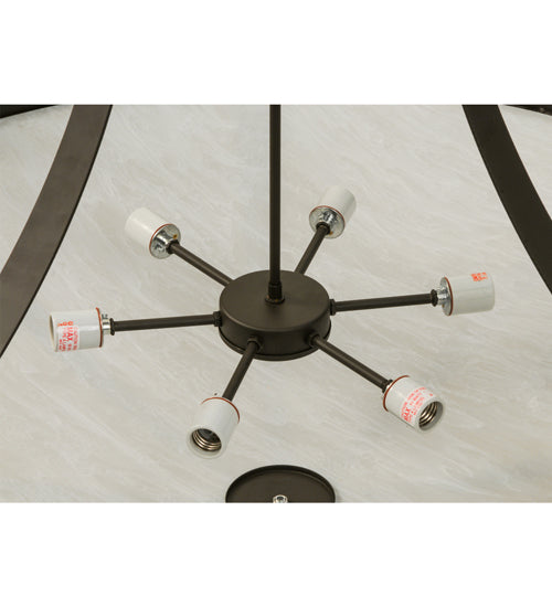 Meyda Lighting Urban 42" 6-Light Oil Rubbed Bronze Spoked Semi-flush Mount Ceiling Light With Beige Shade Glass