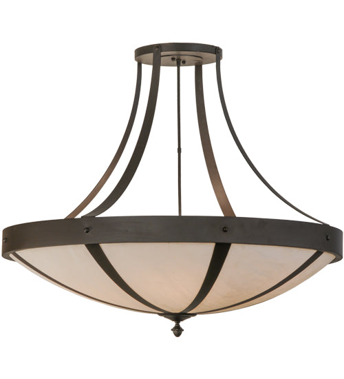 Meyda Lighting Urban 42" 6-Light Oil Rubbed Bronze Spoked Semi-flush Mount Ceiling Light With Beige Shade Glass