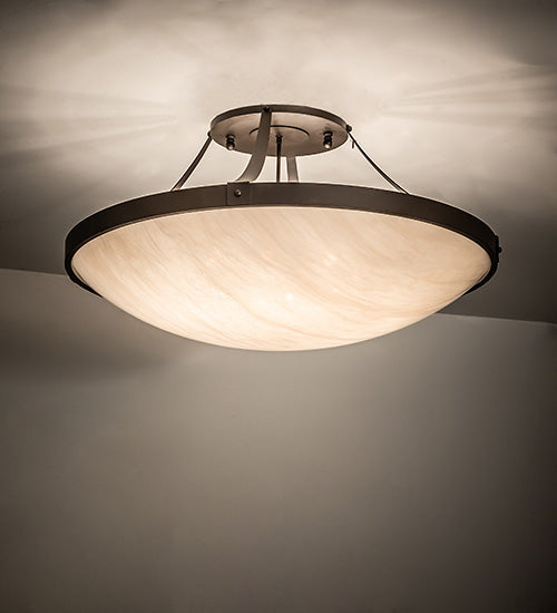 Meyda Lighting Urban 43" 8-Light Oil Rubbed Bronze Semi-flush Mount Light With Ivory Fleshtone Idalight Shade
