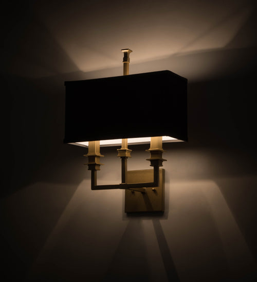 Meyda Lighting Urbanite 13" 2-Light Gold Metallic High Gloss Wall Sconce With Black Fabric Shade Glass