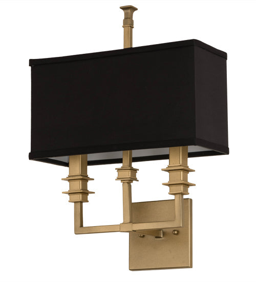 Meyda Lighting Urbanite 13" 2-Light Gold Metallic High Gloss Wall Sconce With Black Fabric Shade Glass