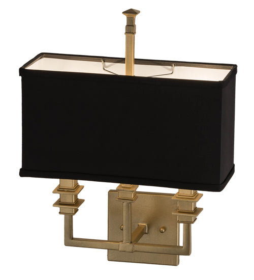 Meyda Lighting Urbanite 13" 2-Light Gold Metallic High Gloss Wall Sconce With Black Fabric Shade Glass