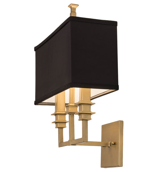Meyda Lighting Urbanite 13" 2-Light Gold Metallic High Gloss Wall Sconce With Black Fabric Shade Glass