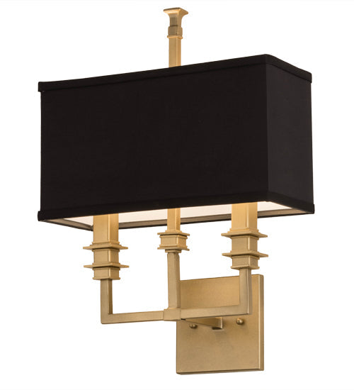 Meyda Lighting Urbanite 13" 2-Light Gold Metallic High Gloss Wall Sconce With Black Fabric Shade Glass