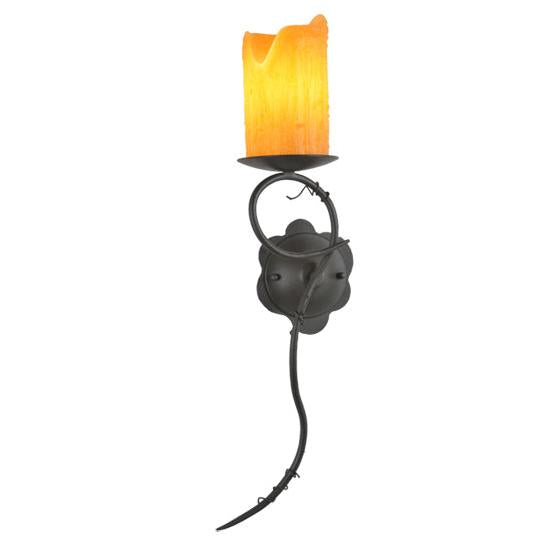 Meyda Lighting Utana Bluffs 7" Wrought Iron Left Wall Sconce With Honey Amber Shade Glass