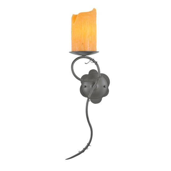 Meyda Lighting Utana Bluffs 7" Wrought Iron Left Wall Sconce With Honey Amber Shade Glass