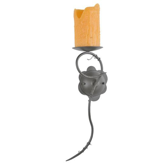 Meyda Lighting Utana Bluffs 7" Wrought Iron Left Wall Sconce With Honey Amber Shade Glass