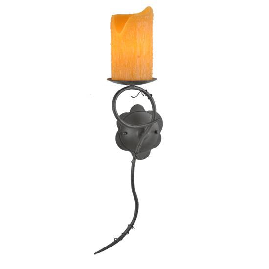 Meyda Lighting Utana Bluffs 7" Wrought Iron Left Wall Sconce With Honey Amber Shade Glass