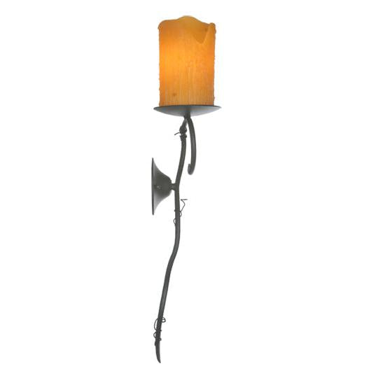 Meyda Lighting Utana Bluffs 7" Wrought Iron Left Wall Sconce With Honey Amber Shade Glass