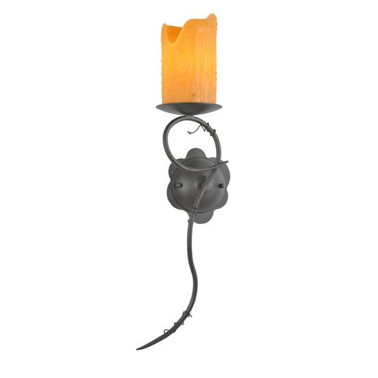 Meyda Lighting Utana Bluffs 7" Wrought Iron Left Wall Sconce With Honey Amber Shade Glass