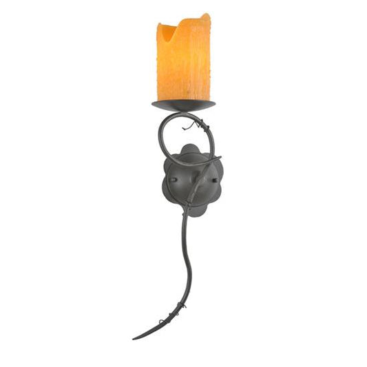 Meyda Lighting Utana Bluffs 7" Wrought Iron Left Wall Sconce With Honey Amber Shade Glass
