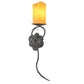 Meyda Lighting Utana Bluffs 7" Wrought Iron Right Wall Sconce With Honey Amber Shade Glass