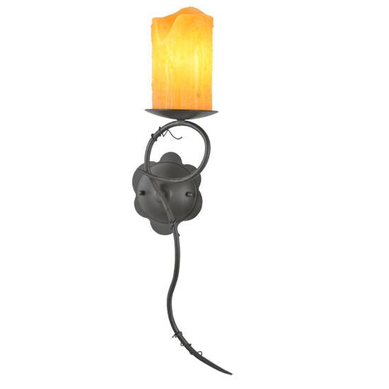 Meyda Lighting Utana Bluffs 7" Wrought Iron Right Wall Sconce With Honey Amber Shade Glass