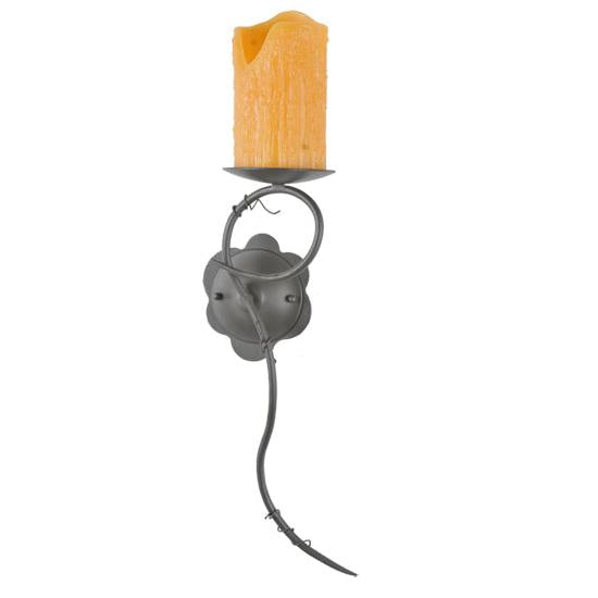 Meyda Lighting Utana Bluffs 7" Wrought Iron Right Wall Sconce With Honey Amber Shade Glass