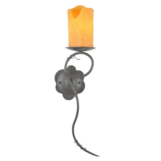 Meyda Lighting Utana Bluffs 7" Wrought Iron Right Wall Sconce With Honey Amber Shade Glass