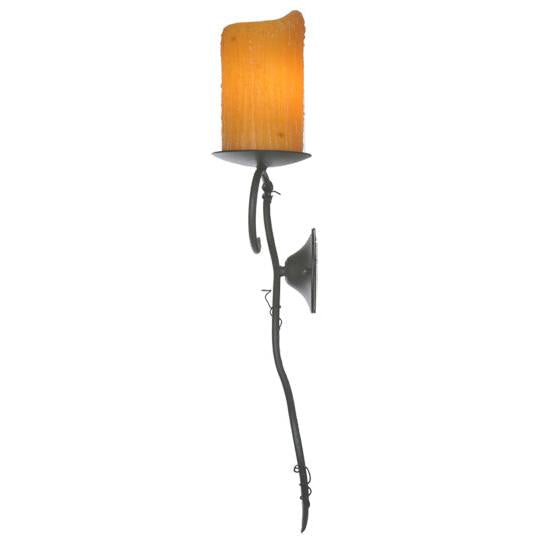 Meyda Lighting Utana Bluffs 7" Wrought Iron Right Wall Sconce With Honey Amber Shade Glass