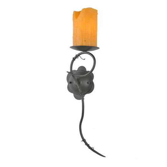 Meyda Lighting Utana Bluffs 7" Wrought Iron Right Wall Sconce With Honey Amber Shade Glass