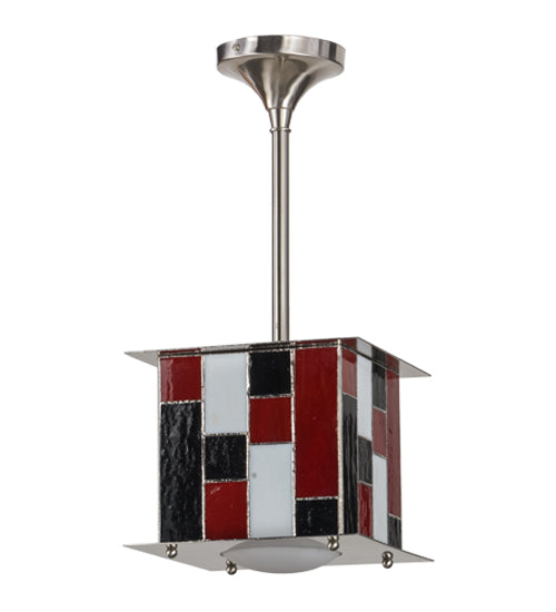Meyda Lighting Utopia 14" Brushed Nickel Synchronic Mini Pendant Light With Multi-Colored Shade Glass