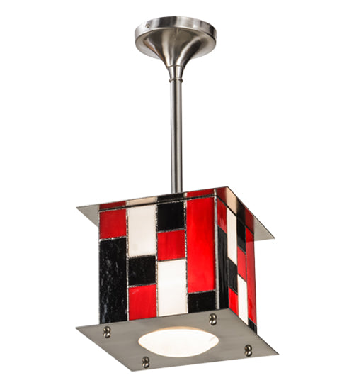 Meyda Lighting Utopia 14" Brushed Nickel Synchronic Mini Pendant Light With Multi-Colored Shade Glass