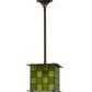Meyda Lighting Utopia 14" Mahogany Bronze Plaza Mini Pendant Light With Green and Yellow Shade Glass