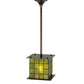 Meyda Lighting Utopia 14" Mahogany Bronze Plaza Mini Pendant Light With Green and Yellow Shade Glass