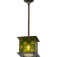 Meyda Lighting Utopia 14" Mahogany Bronze Plaza Mini Pendant Light With Green and Yellow Shade Glass