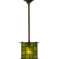 Meyda Lighting Utopia 14" Mahogany Bronze Plaza Mini Pendant Light With Green and Yellow Shade Glass
