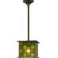 Meyda Lighting Utopia 14" Mahogany Bronze Plaza Mini Pendant Light With Green and Yellow Shade Glass