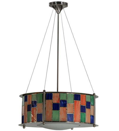 Meyda Lighting Utopia 22" 3-Light Polished Nickel Nexus Pendant Light With Multi-Colored Shade Glass