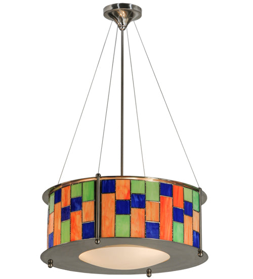 Meyda Lighting Utopia 22" 3-Light Polished Nickel Nexus Pendant Light With Multi-Colored Shade Glass