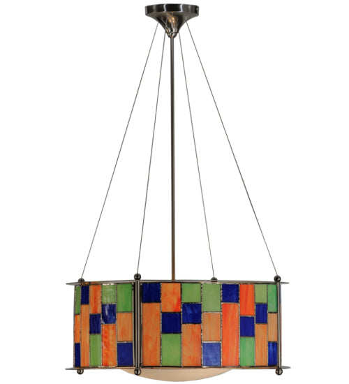 Meyda Lighting Utopia 22" 3-Light Polished Nickel Nexus Pendant Light With Multi-Colored Shade Glass