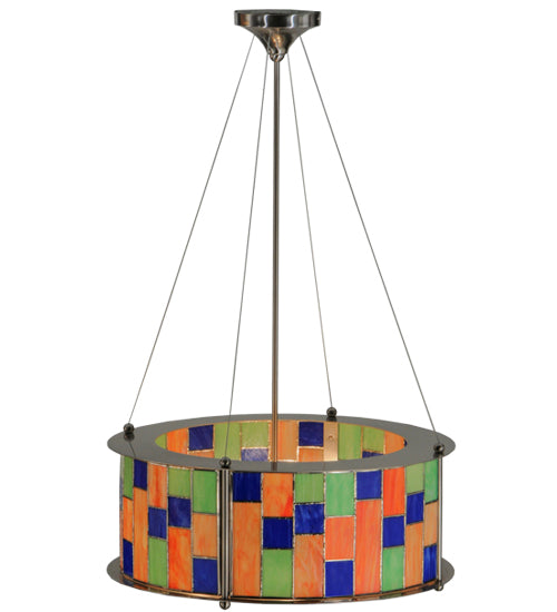 Meyda Lighting Utopia 22" 3-Light Polished Nickel Nexus Pendant Light With Multi-Colored Shade Glass